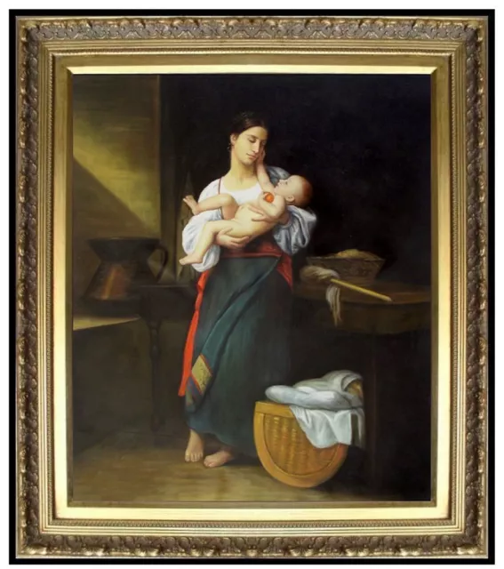 Framed Hand Painted Oil Painting Repro Bouguereau First Caresses 20x24in