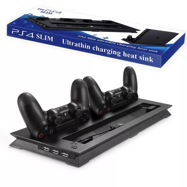 For PS4 Slim Vertical Stand with Fan Controller Charger Charging Dock Station