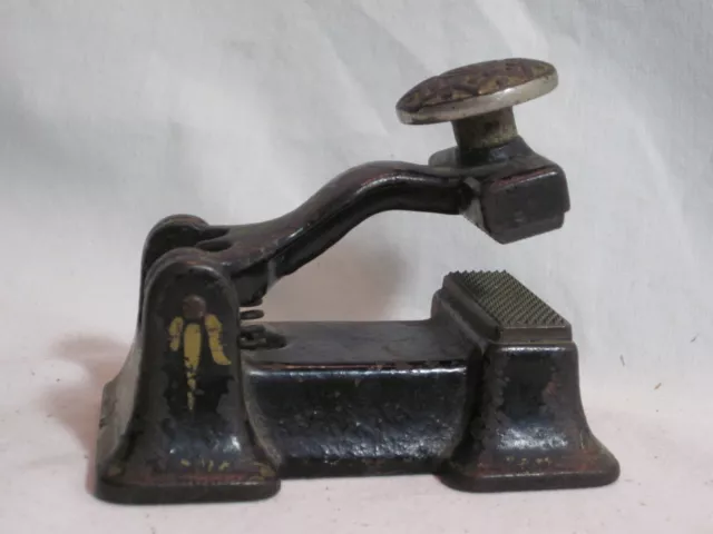 antique check protector small cast iron ornate handle manual office press device