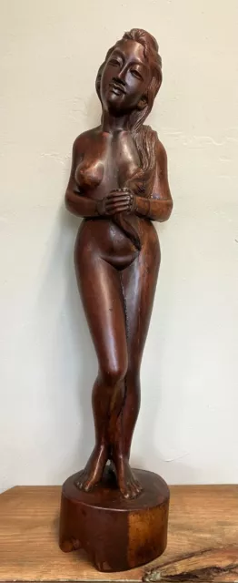 Vintage Carved Hard Wood Wooden Nude Female Figure Sculpture Bali 60cm Tall