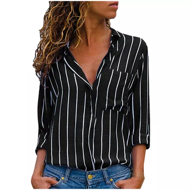 Top Pocket Women's Shirt Long Sleeve Multicolor Temperament Fashion Striped 2