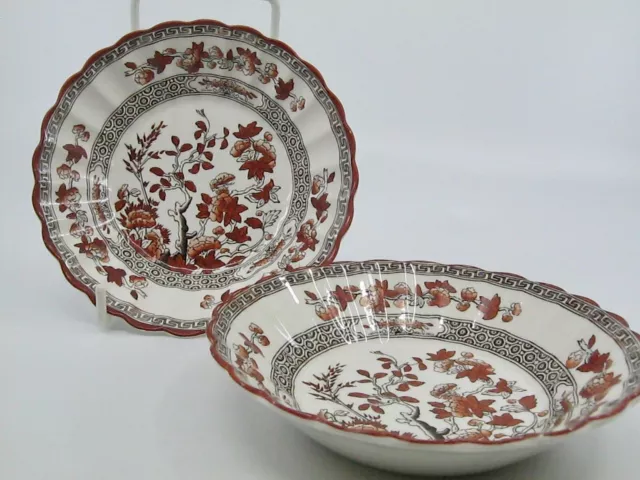 2 pcs Copeland Spode India Tree Fruit Dessert Sauce Bowls Gray Rust Scalloped