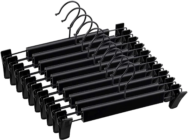 Juego de 10 Perchas para Pantalones con Clips Ajustables Antioxidantes Negro