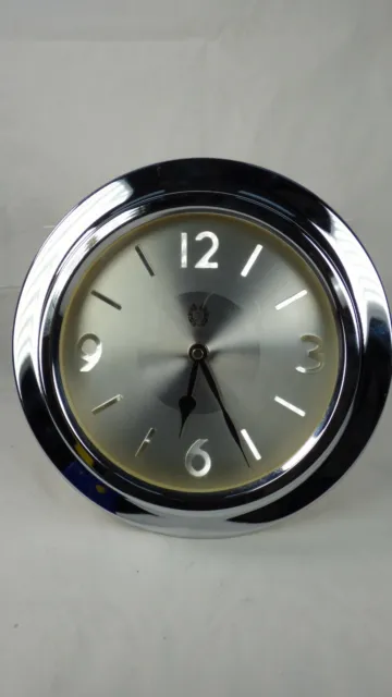 Round Wall Kitchen Clock Retro Vintage Style Polished Chromed Silver 10'' Diam