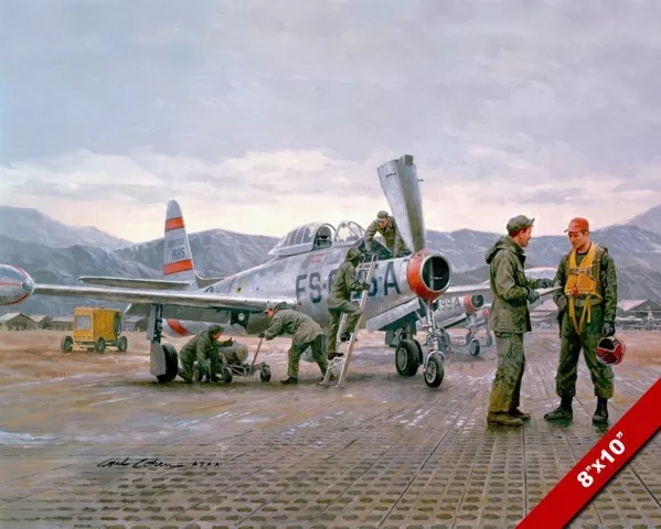 F-84 Thunderjet Fighter Bomber Painting Usaf History War Art Real Canvas Print