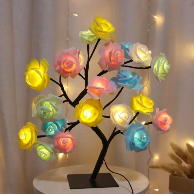 24 LED Rose Flower Tree Lights USB Table Lamp Fairy Night Light Home Party Decor