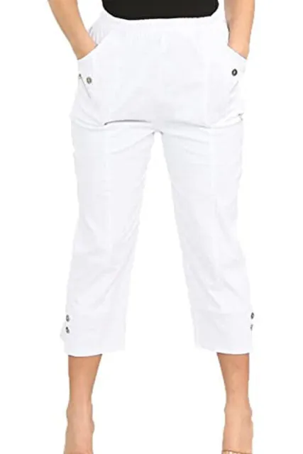 LADIES LINEN 3 QUARTER TROUSER WOMEN CROPPED 3/4 PANTS SUMMER RELAXED FIT  SHORTS