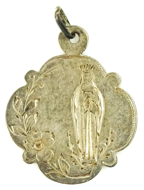 OUR LADY OF Lourdes Vintage Silver Medal Hallmarked Engraved Pendant ...