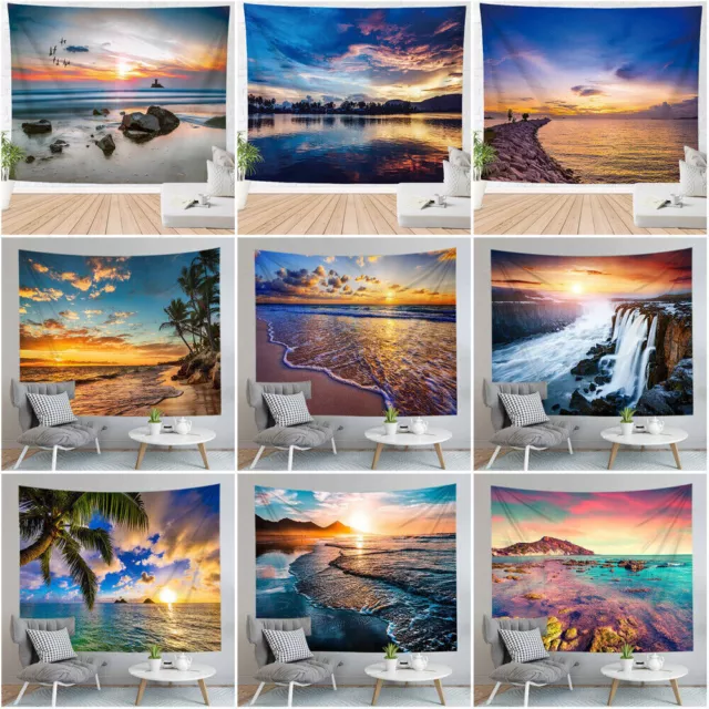 3D Large Tapestry Sunset Wall Hanging Seascape Bedspread Throw Blanket Backdrop