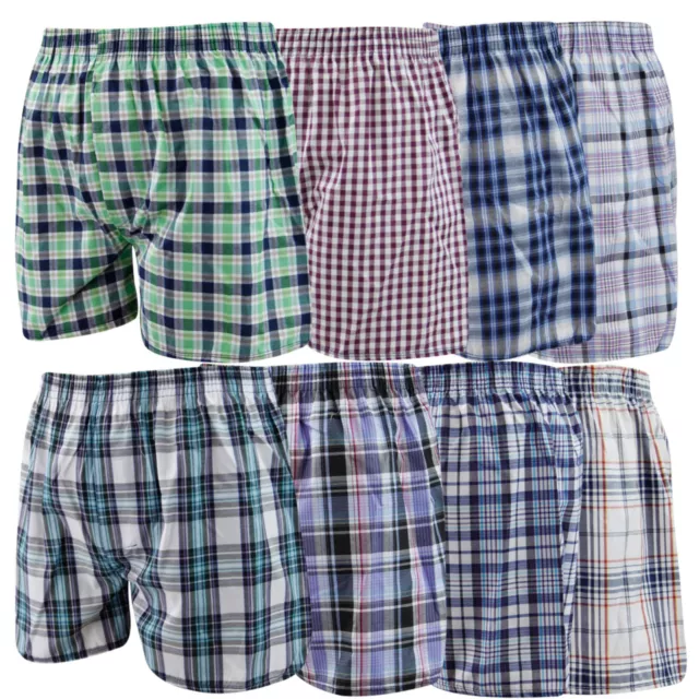 3,6 Pk Men's Woven Checked Boxer Shorts,Loose Fit Cotton Underwear, S M L XL XXL