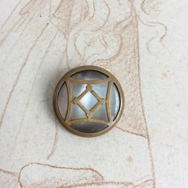 Bouton Ancien Art Déco 25 mm Métal et Nacre Bouton Collection 1930
