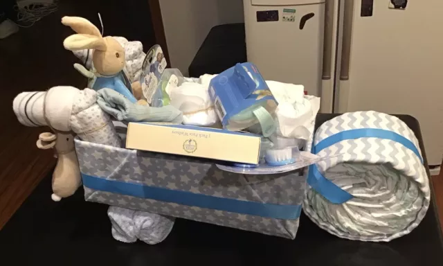 Baby Peter Rabbit Wheelbarrow Nappy/ diaper Cake, Newborn, Baby Shower, Gift