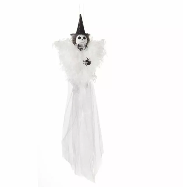 21" Hanging Ghost Witch Spider Feather Long White Dress Retro Halloween Decor