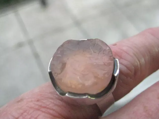 Vintage Silberring silberner Ring 925 Rosenquarz Seventies Öko Natur Hippies