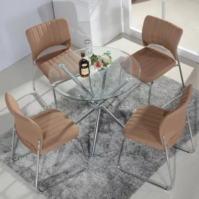 Round Glass Dining Table Modern Home Office Kitchen Table with Chrome Legs 90cm