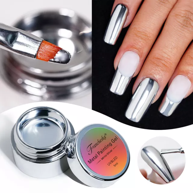 Silberner Nagellack Metallic-Lack Chromgel Spiegeleffekt Künstlerischer ┛