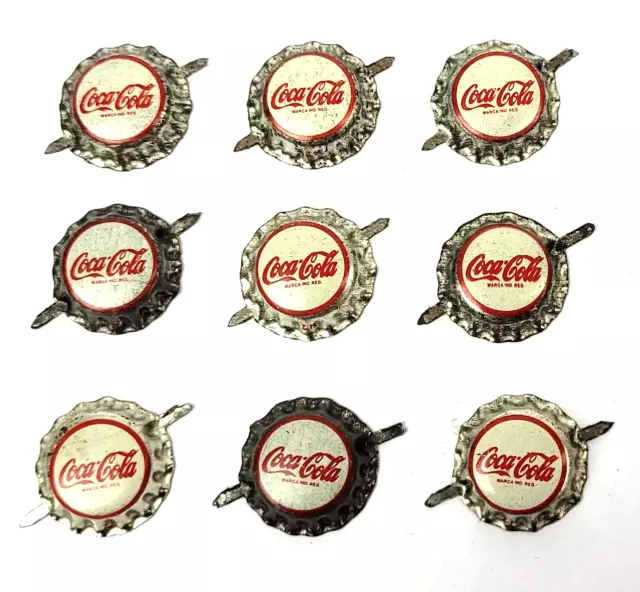 Set mit 9 vintage Coca-Cola Coke Miniatur Kronkorken USA mini Bottle Caps