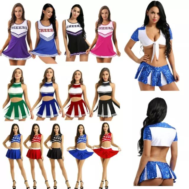 Womens Cheerleader Fancy Mini Dress Outfit School Girls Uniform Cosplay Costume