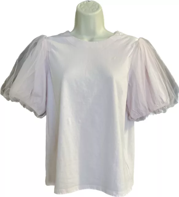 EXPRESS Pink Skimming Tulle Puff Sleeve Crew Neck Tee Size Medium NWT!