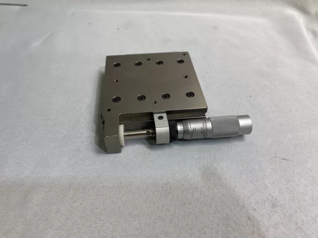 LINEAR STAGE 4" x 4" POSITIONER w/ STARRETT LANSING 22 505 MICROMETER, NRC