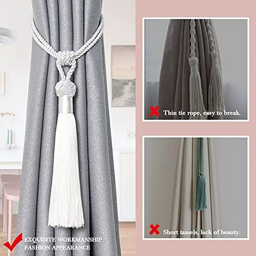 2 Pack Long Tassel Curtain Tiebacks Handmade Braided Rope Knot Drape Tie 3