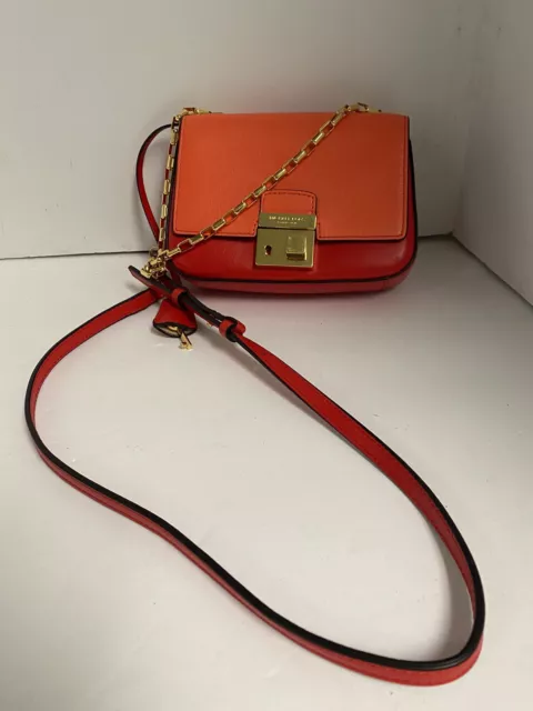 Michael Kors Genuine Leather Coral & Red Gia Small Chain Shoulder Bag VGC 2