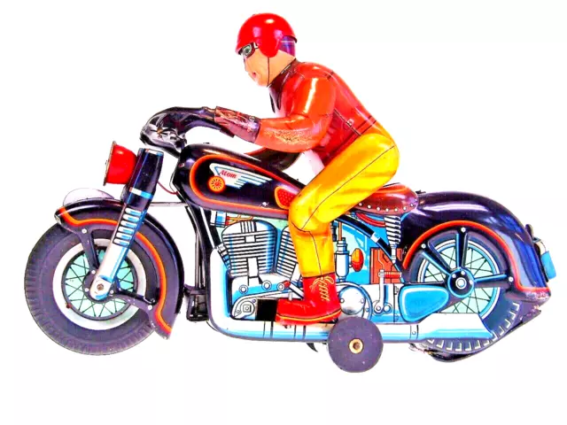 GSMOTO GROSSES MOTORRAD "EXPERT MOTOR-CYCLIST" MODERN TOYS, 1957, 29cm, BESPIELT 2