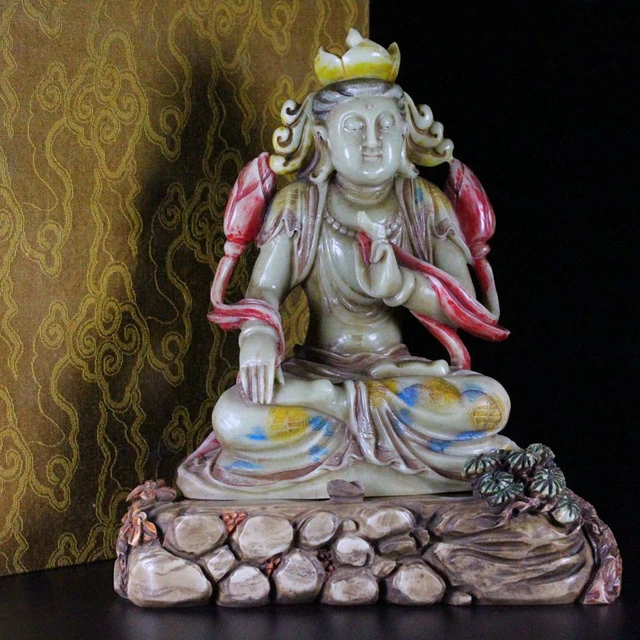 Chinese Exquisite Handmade Guanyin carving Shoushan Stone Statue