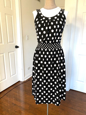 Apt. 9 Womens Sleeveless Dress Black White Fitted Waist Flare Bottom Size Large
