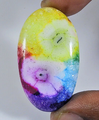 47Cts.Dyed Multi Colour Solar Cab Oval Loose Gemstone For Jewellery 22X38MM z412