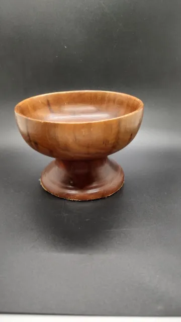 Vintage Turned Wood Pedestal Bowl Round Hand Crafted Dish MCM