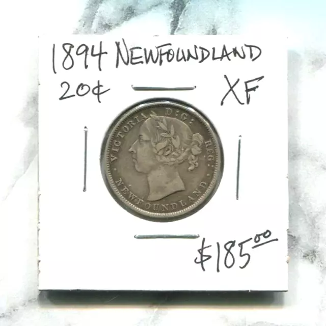 Newfoundland - Beautiful Historical Scarce Qv Silver 20 Cents, 1894,  Km#4