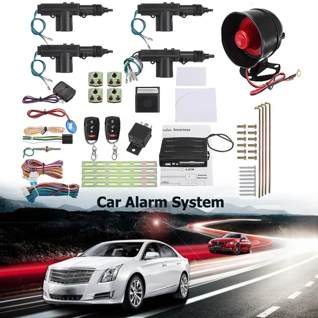 Keyless Entry Car Alarm Security System + 4 Door Power Lock Actuator Motor Kit