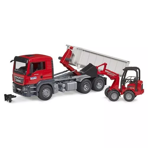 Mezzo cantiere Bruder Camion Tgs con Container e Ruspa Schaeffer 1:16 03767