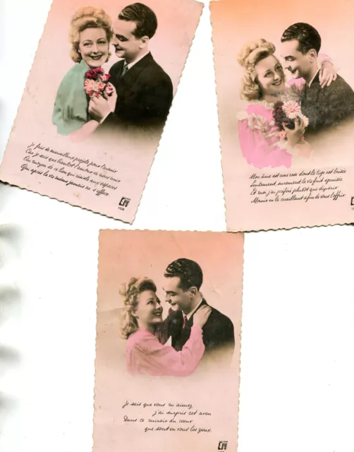 LOT de 3 cartes Couple Amour Fantaisie façon Kitsch