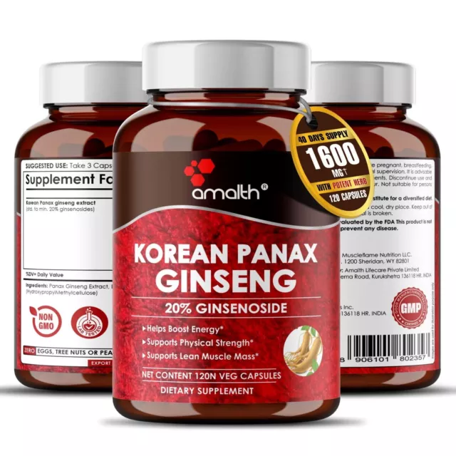 Estratto di Panax Ginseng Rosso Coreano Radice 20% Ginsenosidi 1600mg 120...