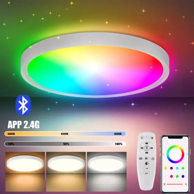 RGB LED Deckenleuchte Dimmbar 30W Deckenlampe Mit Fernbedienung App Schlafzimmer
