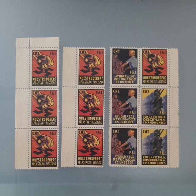 12 Timbres propagande guerre d'Espagne Sellos Postales C.N.T/F.A.I - 1936/39