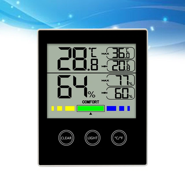 1 pieza Pantalla Táctil Brillante Termómetro Digital Interior Higrómetro con Reloj para H