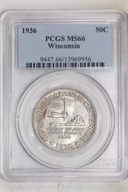 1936 Wisconsin Silver Commemorative Half Dollar Pcgs Ms66 Original Pq!