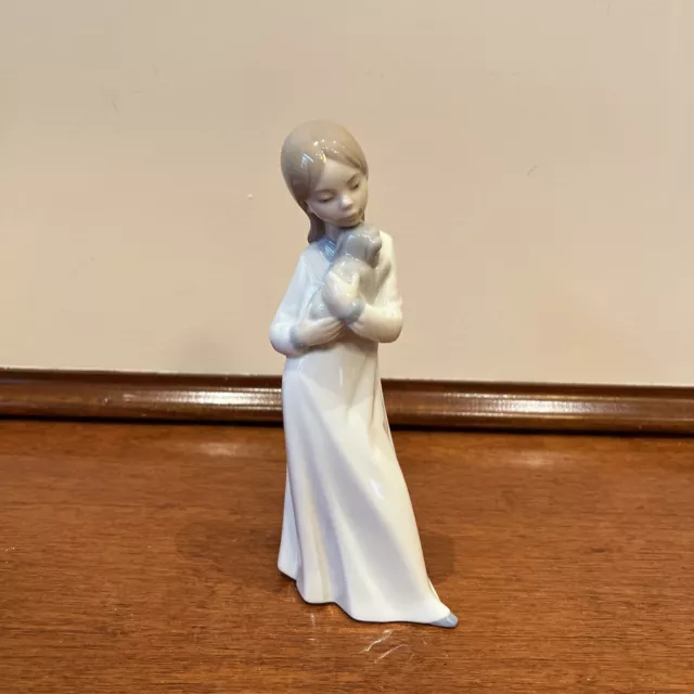 NAO by Lladro Girl with Dog Puppy Figurine #563 Spain 8” Tall