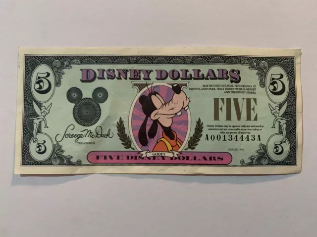 Disney Dollar $5 1991 A Series Goofy