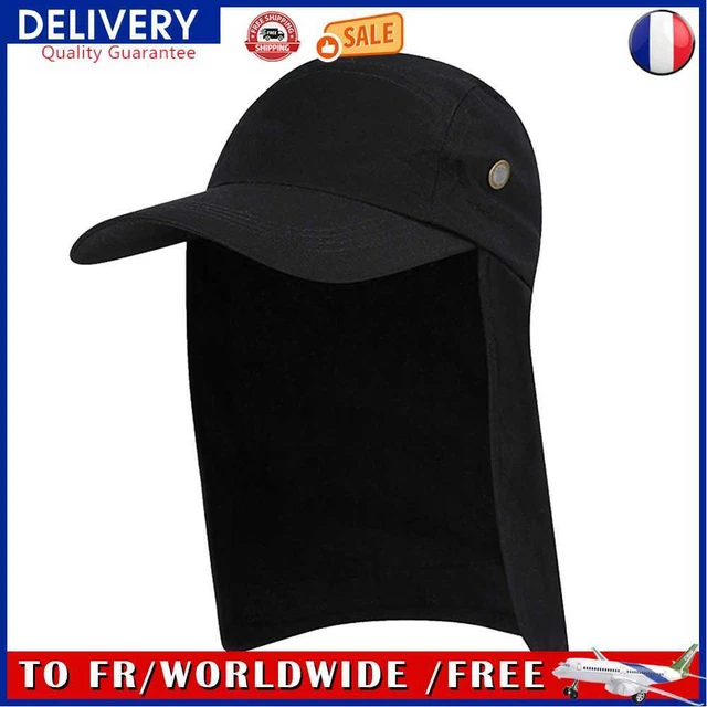 Unisex Fishing Hat Sun Visor Cap Sun Protection with Ear Neck Cover (Black)