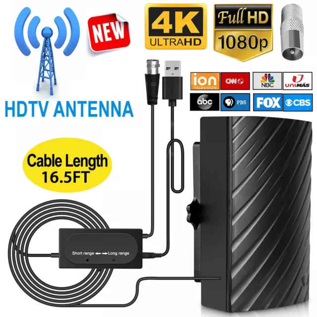 500 Miles Upgraded Digital TV Antenna Indoor HDTV Amplified 4K HD 1080P UHF VHF