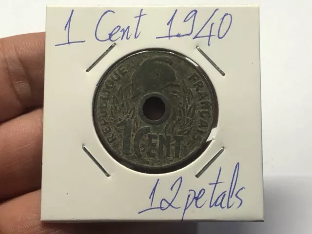 Rare Coins Indochine 1 Cent 1940 12 Petals Original Vintage_LDP Shop.