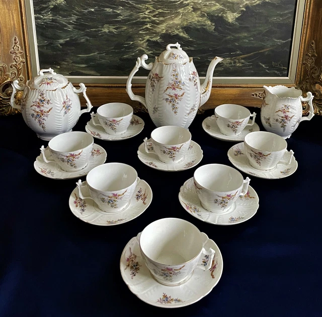 Ramequins Limoges France - Lot De 6 Porcelaine Rouge Et Or + 8 Soucoupes - Occasion