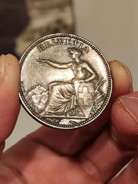 AMAZING PATINA AU/UNC 1851 A Switzerland 5 Francs World Silver Coin Km ...
