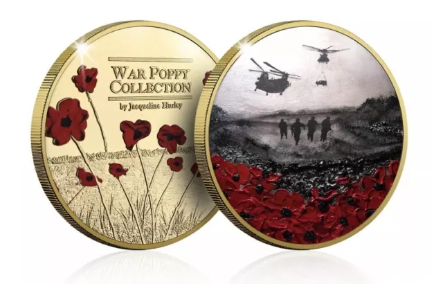 War Poppy Remembrance Day Gold Coin Badge Medal - Remembered by Day and by Night