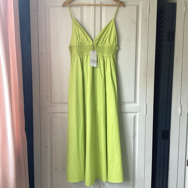 BNWT ZARA LIME Green Asymmetric Satin Dress Size S 39.18 - PicClick UK