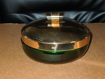 Vintage Green Glass Lidded Candy Dish Lucite Handle